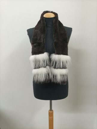 Rabbit and Fox Fur Scarf: Brown & White Winter Accessory