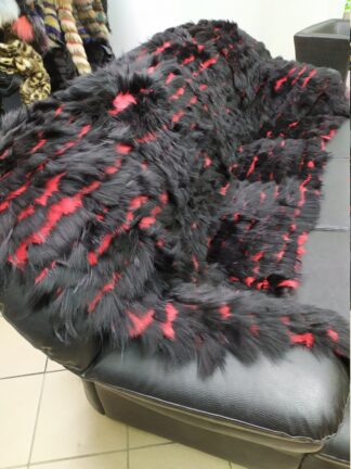 Real Finn raccoon - rabbit fur blanket throw black and red color, Home warmer