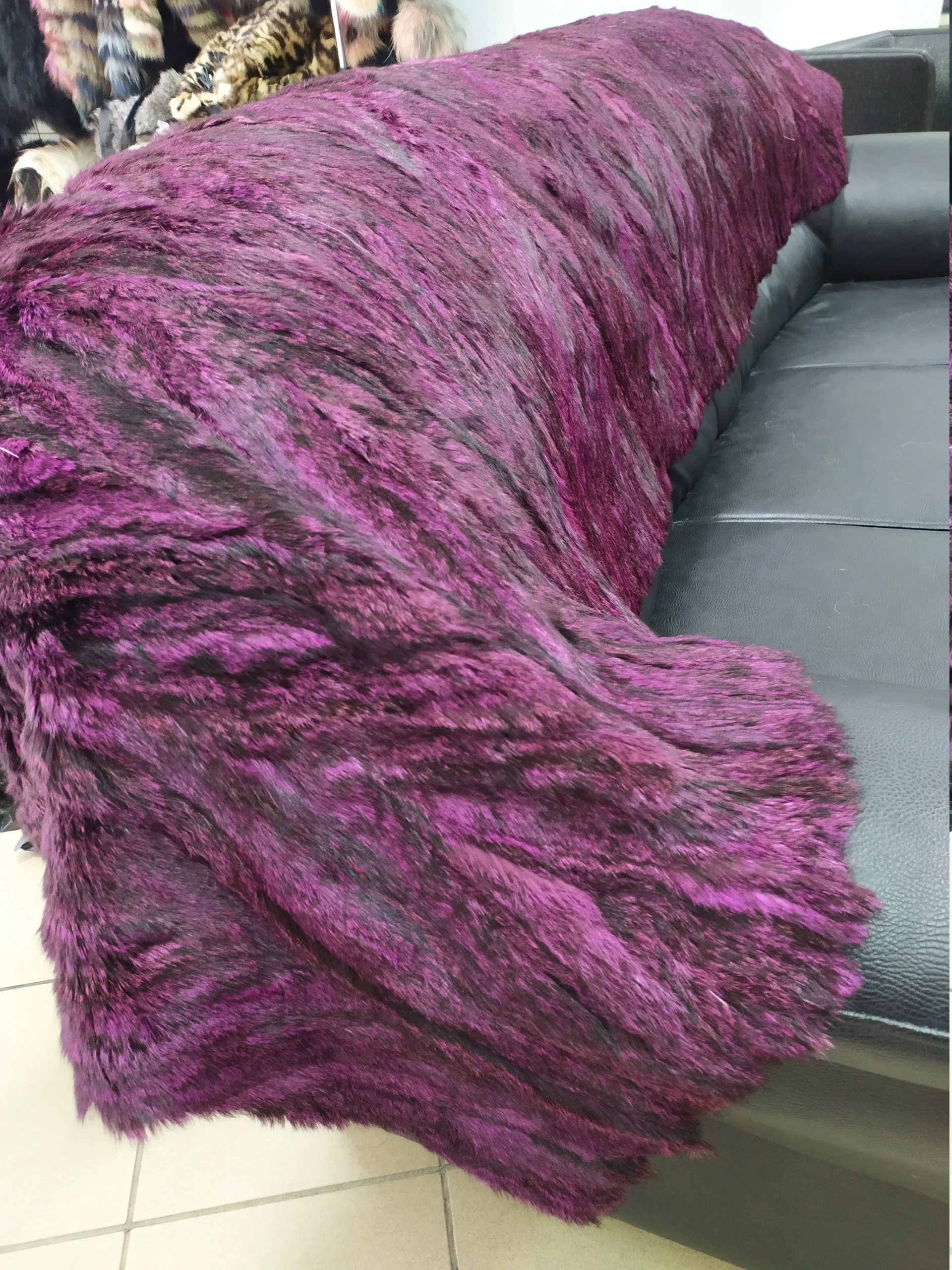 Real fur blanket purple color, Home warmer - Image 4
