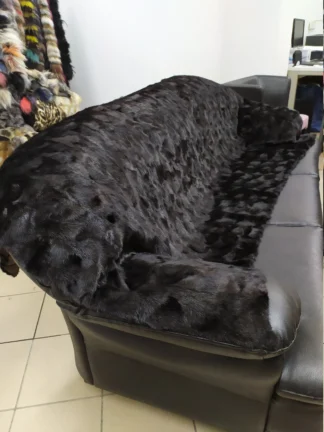 Real Mink fur blanket throw Black color, Home warmer