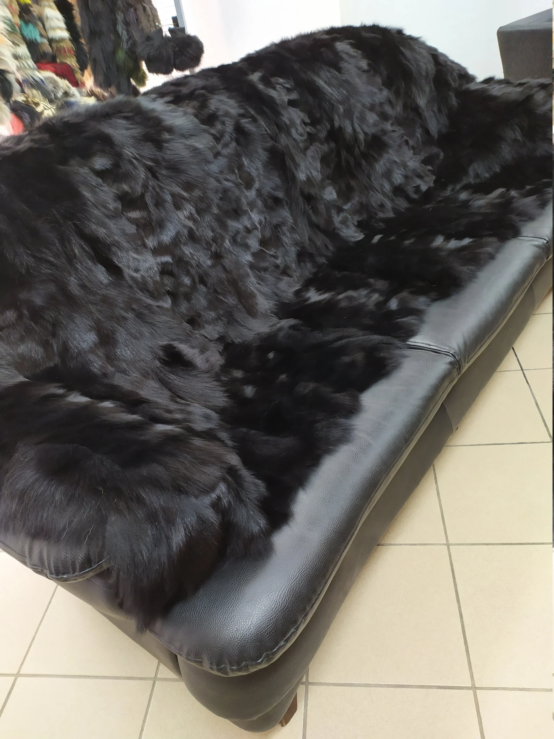 Real Fox fur blanket throw black, Home warmer - Image 2