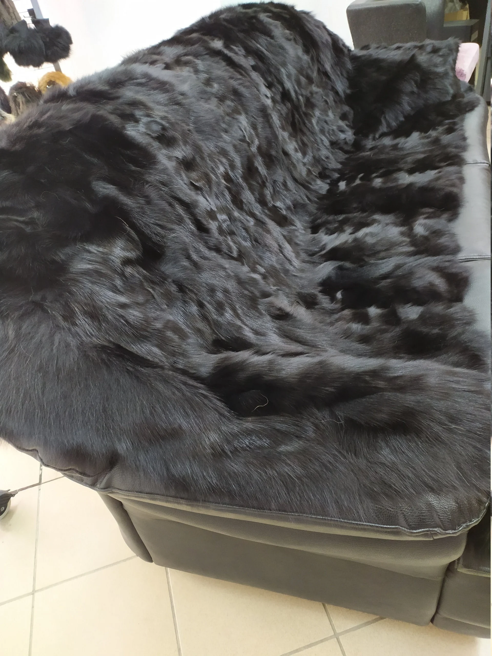 Real Fox fur blanket throw black, Home warmer
