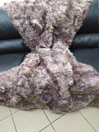 Real Lamb fur curls blanket throw ,pink with brown & beige color, Home warmer