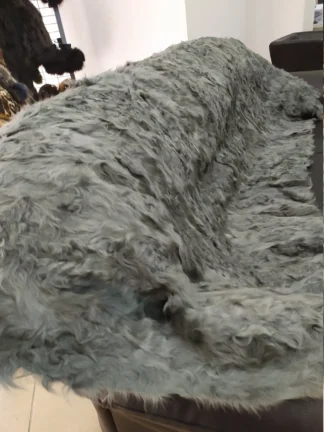 Real Goat fur curls blanket throw Green color, Home warmer