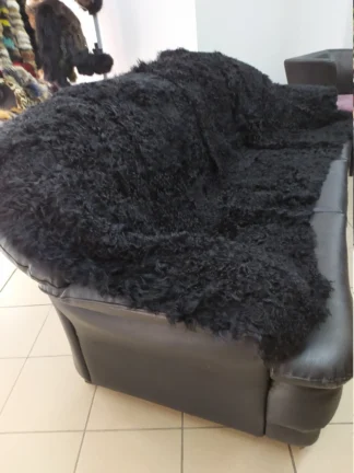 Real Lamb fur curls blanket throw, black color, Home warmer