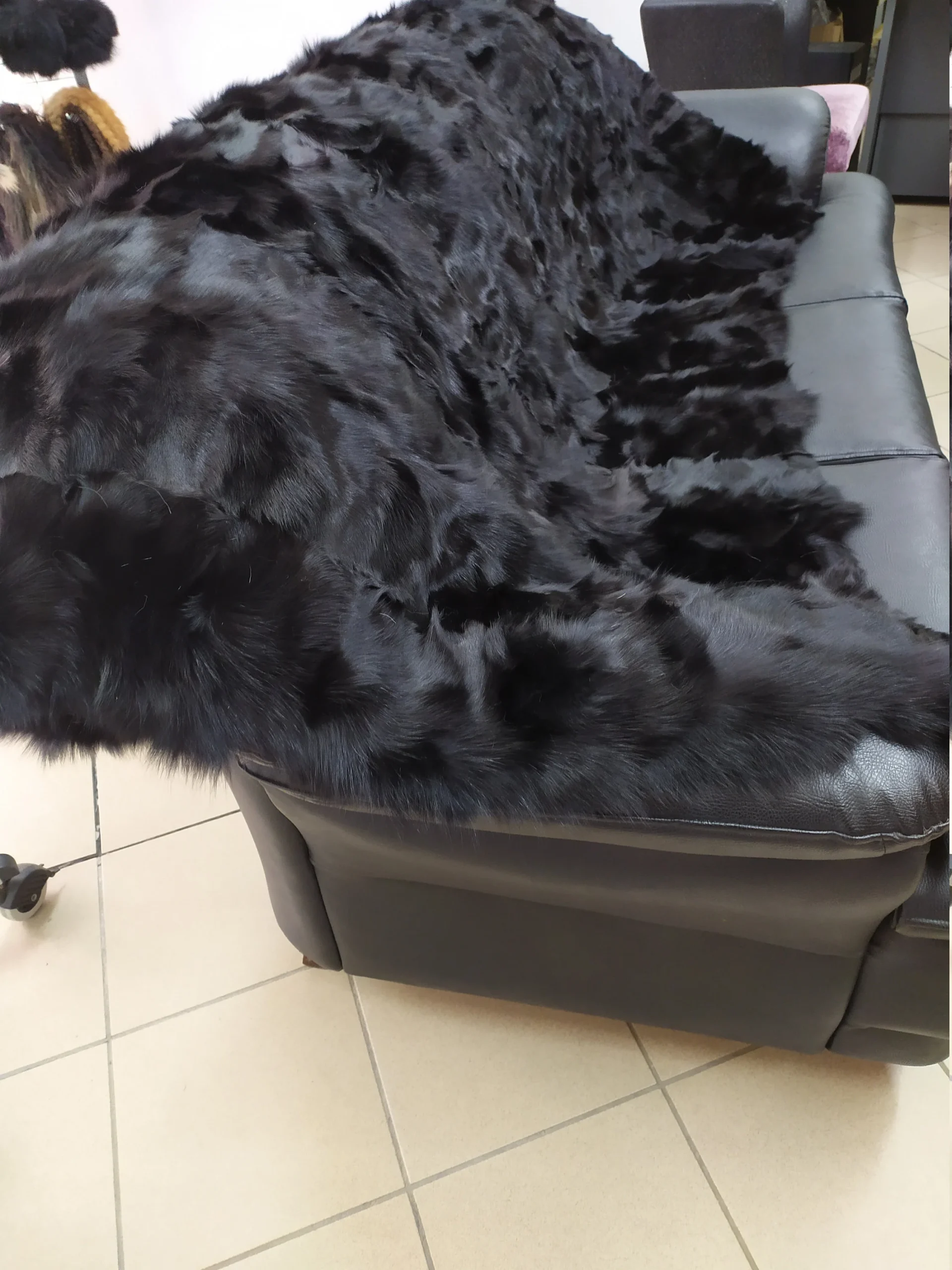 Real Fox fur blanket throw black, Home warmer - Image 6