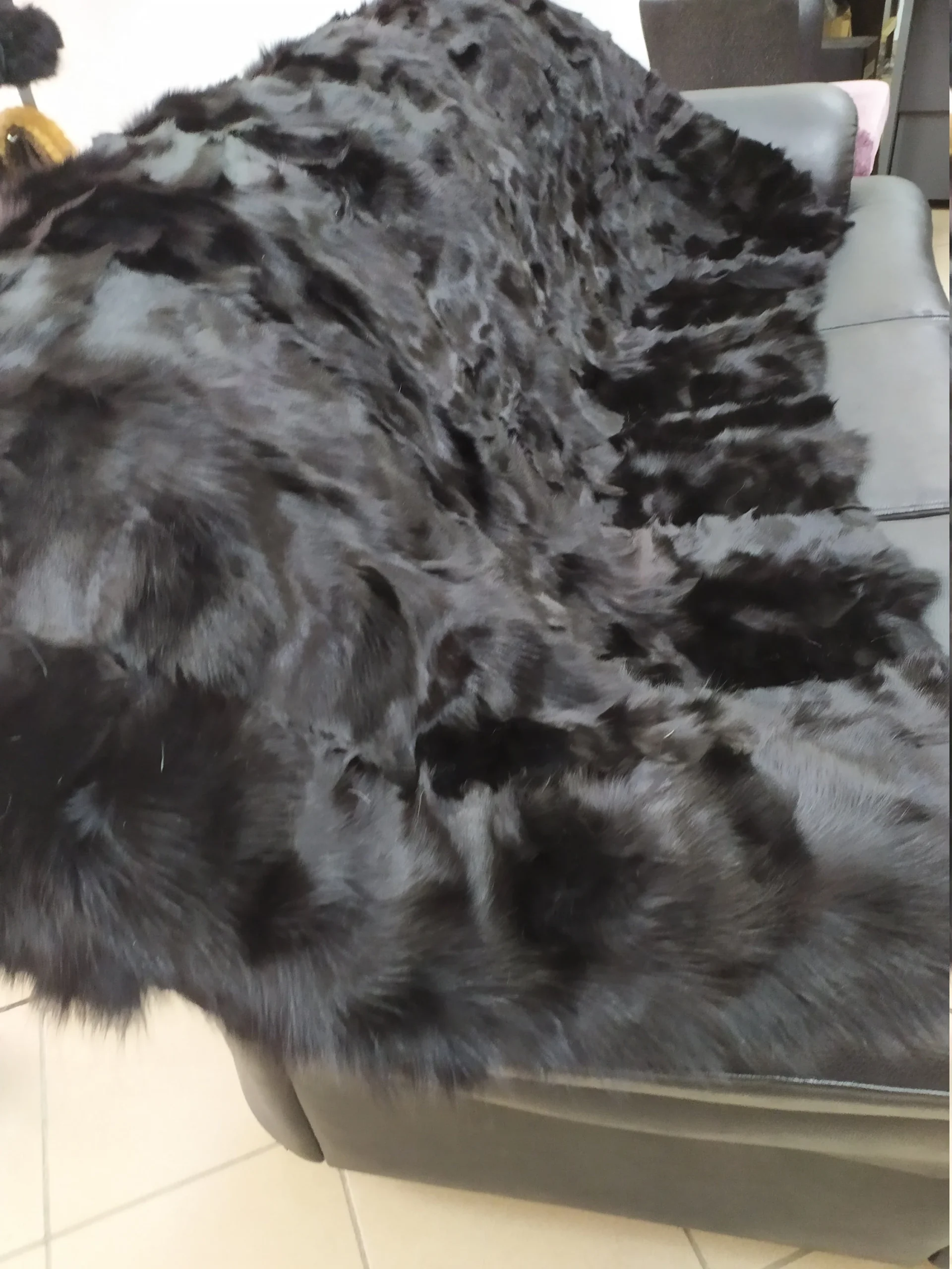 Real Fox fur blanket throw black, Home warmer - Image 2