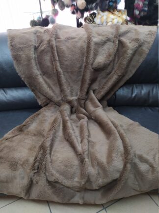Real Rabbit fur shorn blanket throw brown, Home warmer
