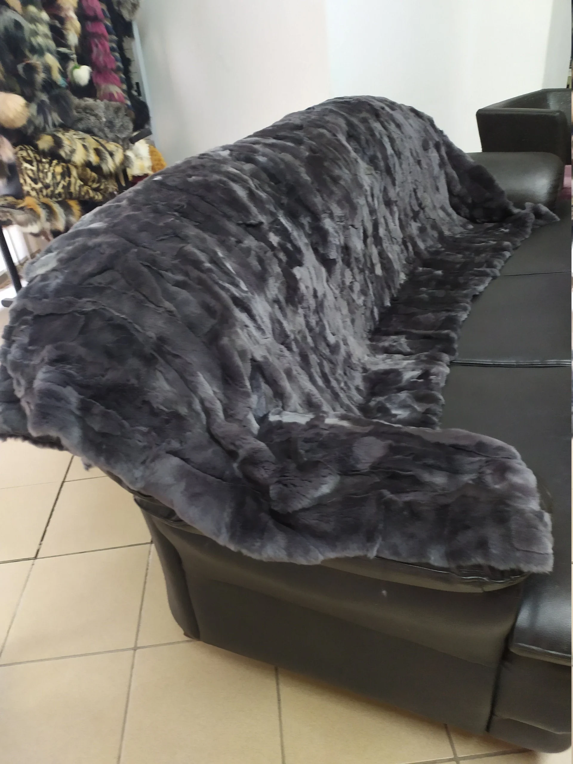 Real Rex Rabbit fur blanket throw molivi colour, Home warmer - Image 3