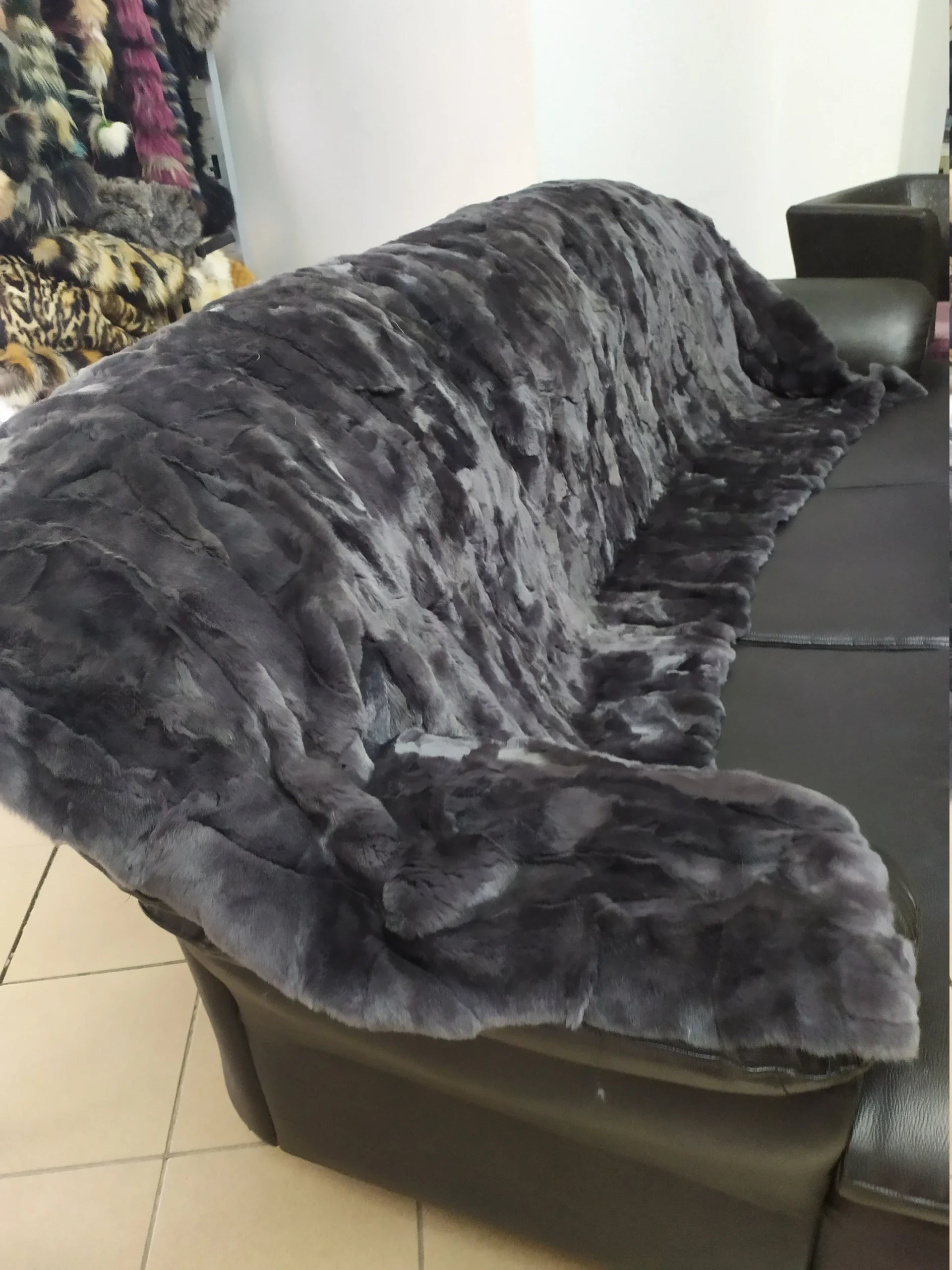 Real Rex Rabbit fur blanket throw molivi colour, Home warmer - Image 2