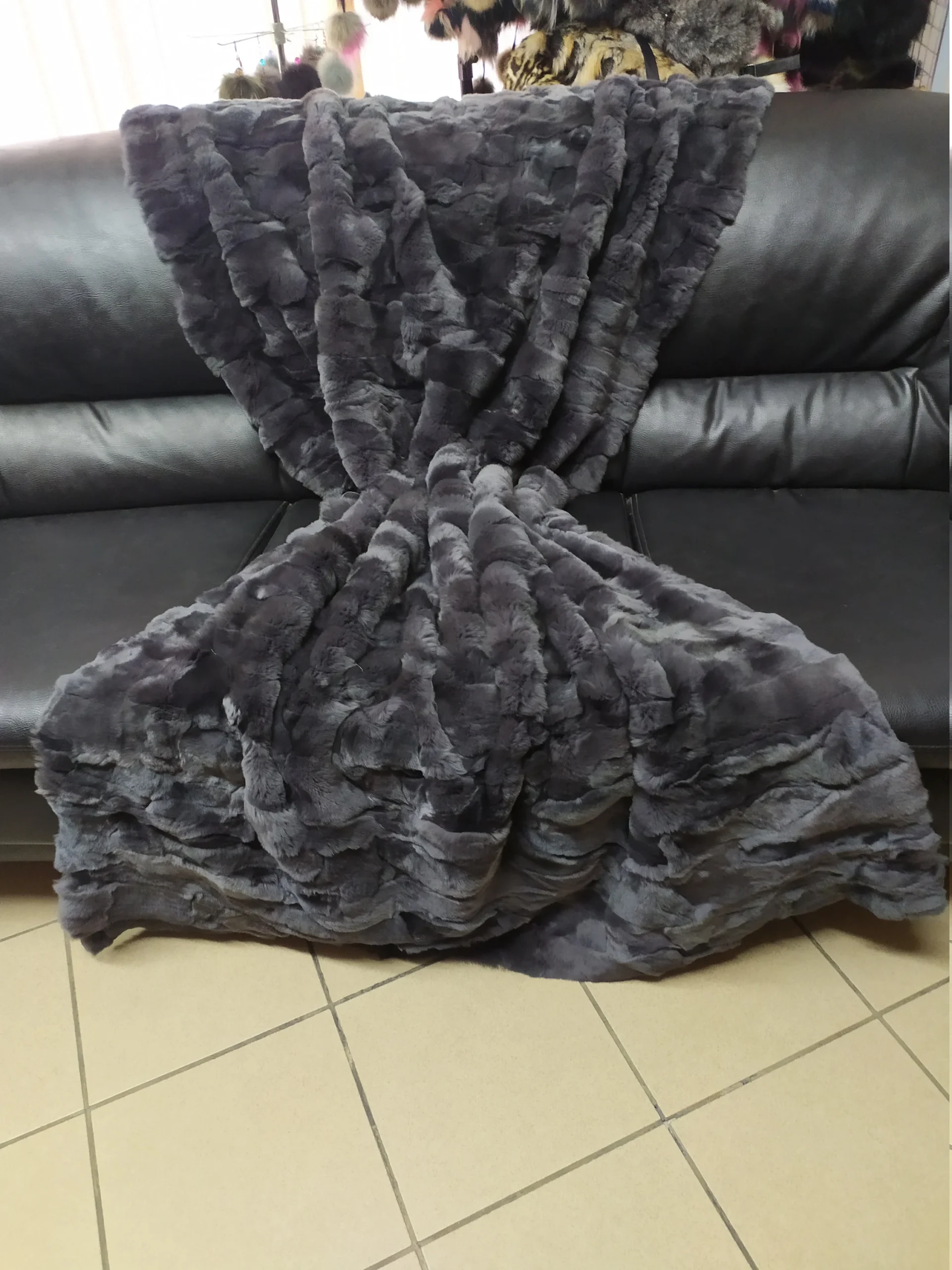 Real Rex Rabbit fur blanket throw molivi colour, Home warmer