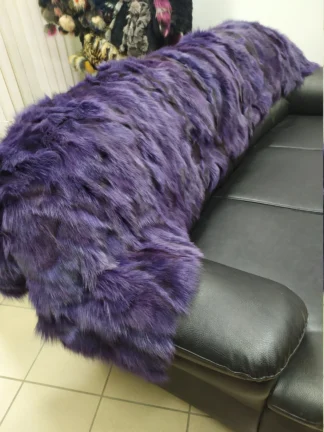 Real Fox fur blanket throw purple color, Home warmer