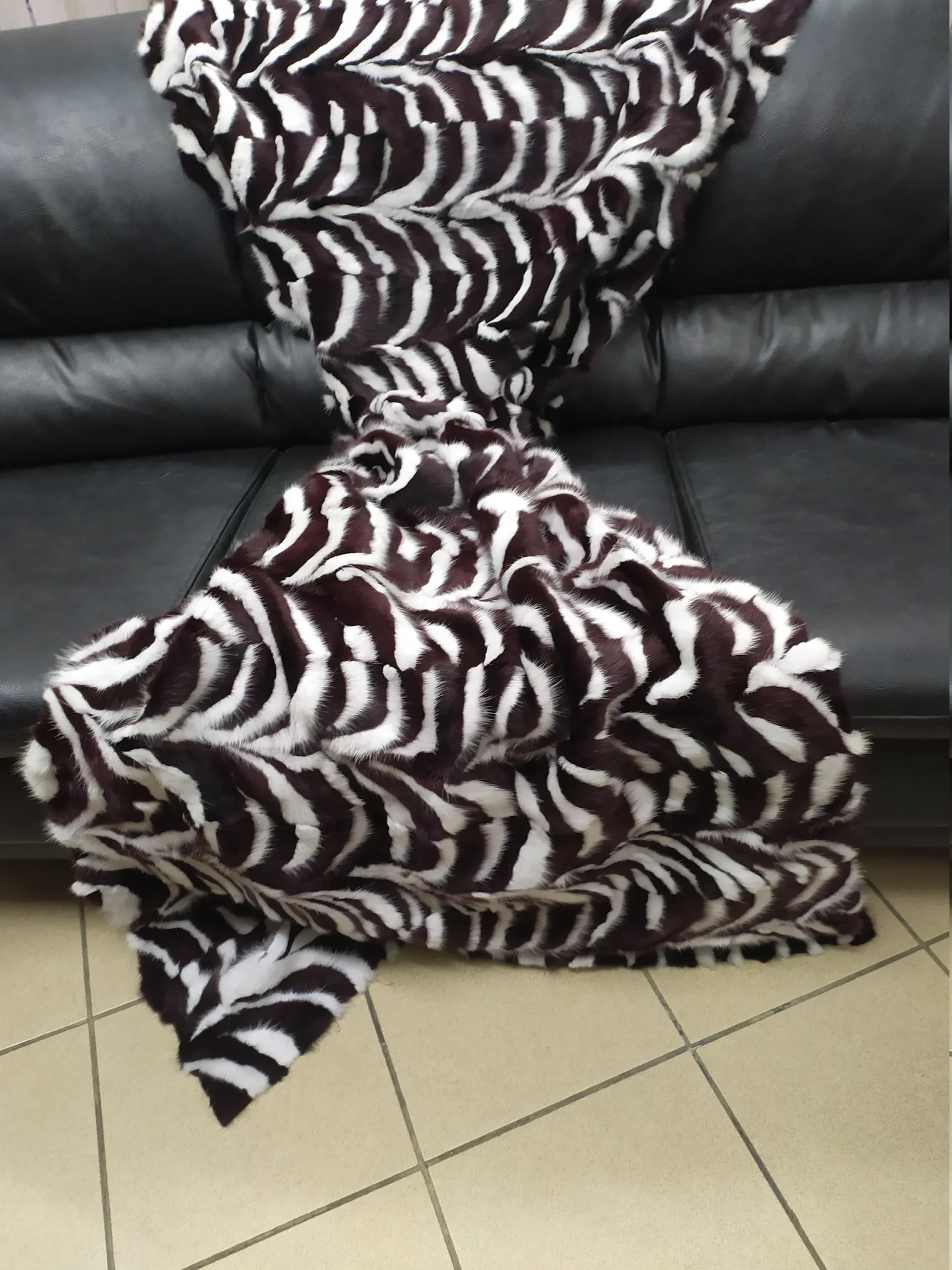 Real Mink fur blanket throw multicolor, Home warmer - Image 5