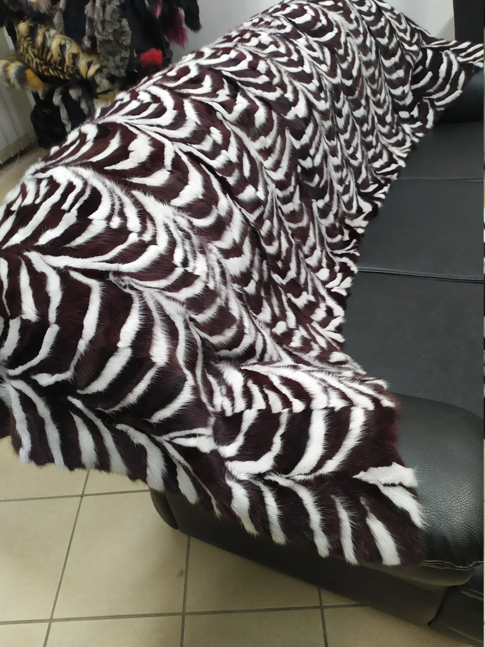 Real Mink fur blanket throw multicolor, Home warmer - Image 6