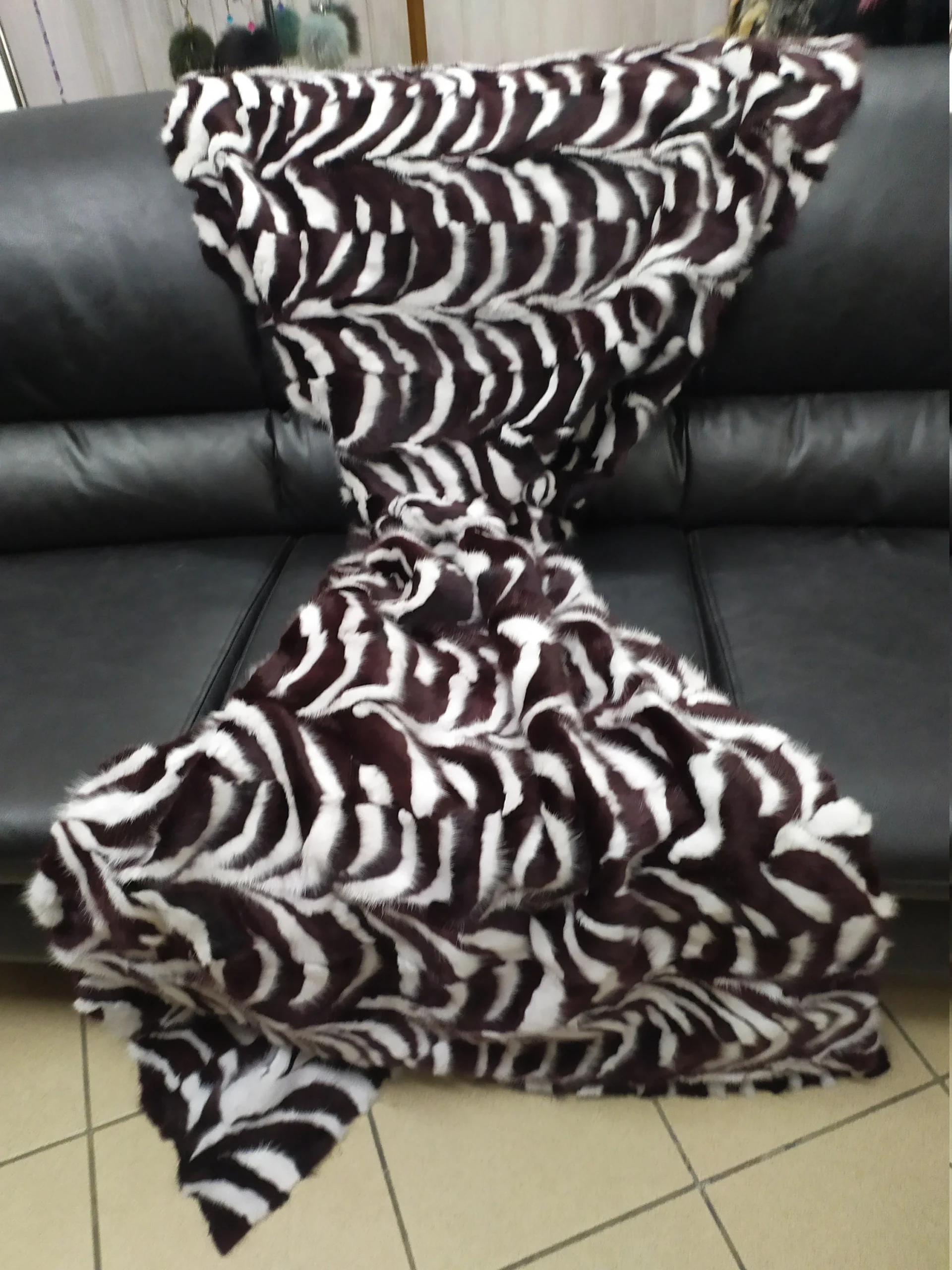 Real Mink fur blanket throw multicolor, Home warmer - Image 2