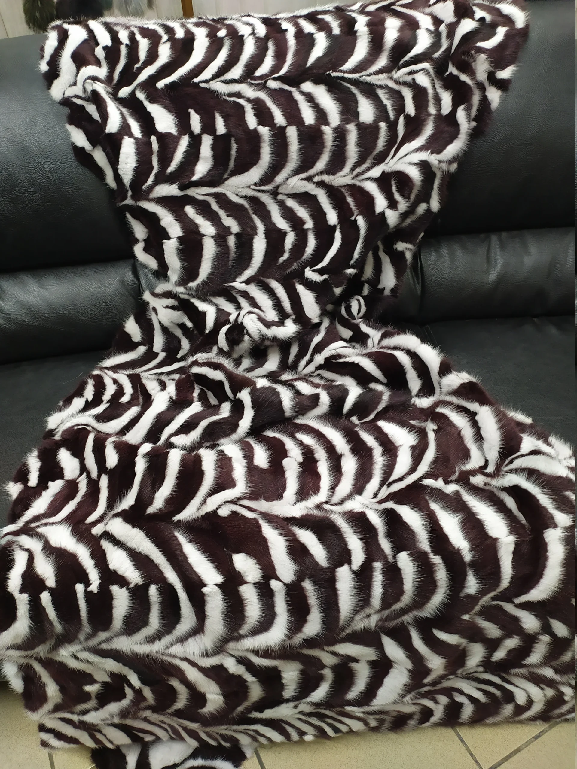 Real Mink fur blanket throw multicolor, Home warmer - Image 4