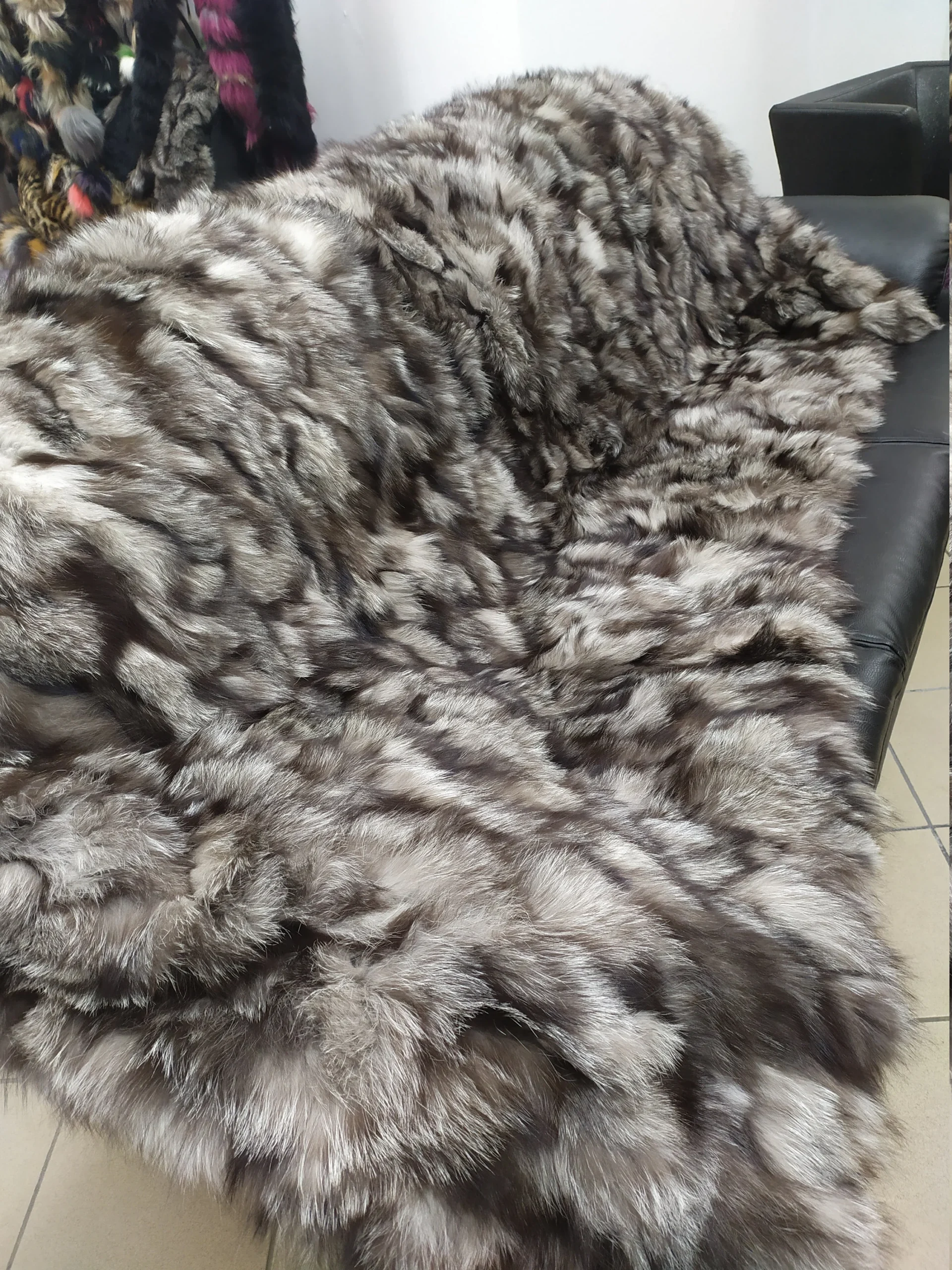 Luxury Real Fox fur blanket throw silver brown color, Home warmer - Image 3