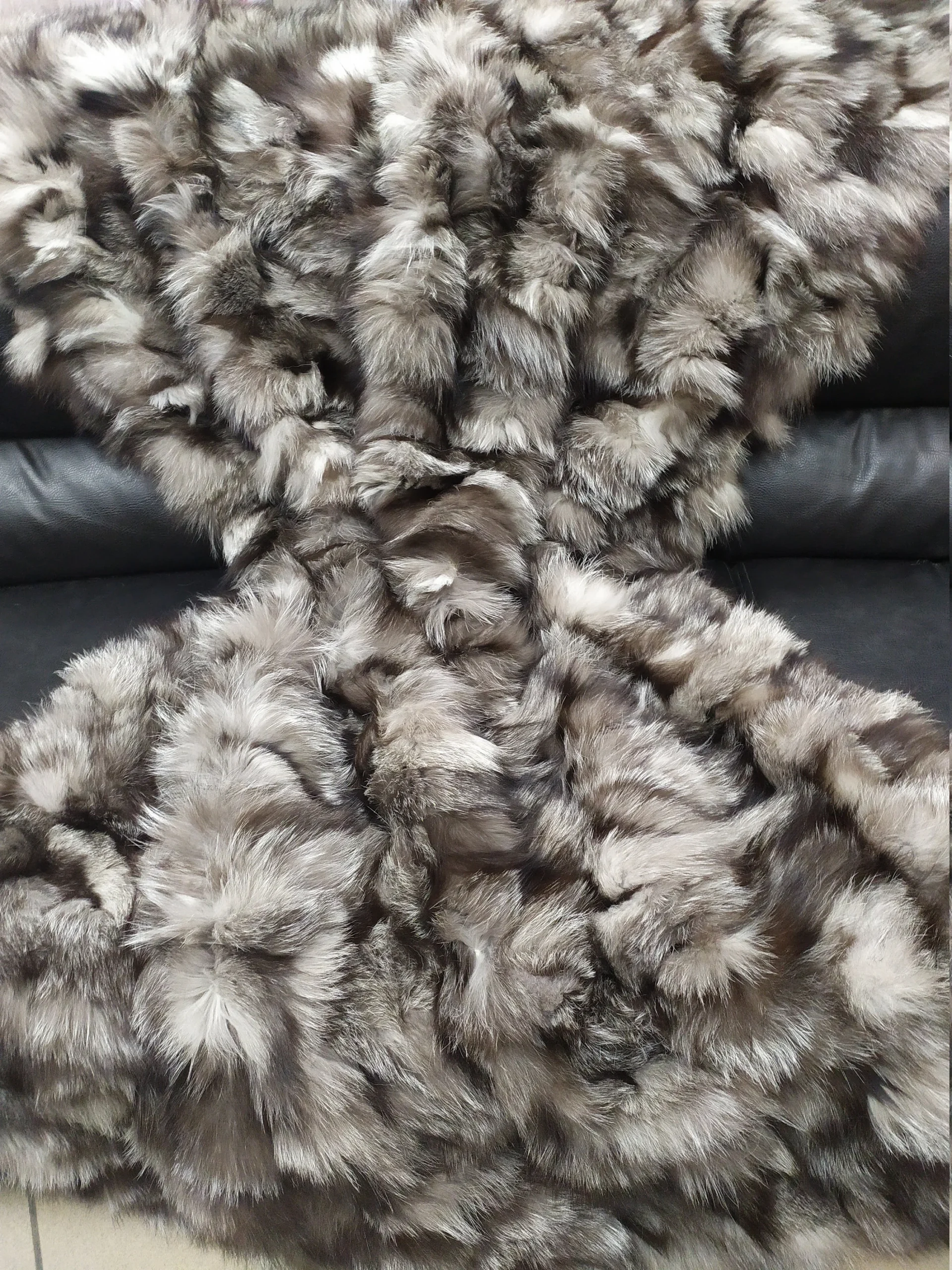 Luxury Real Fox fur blanket throw silver brown color, Home warmer - Image 4