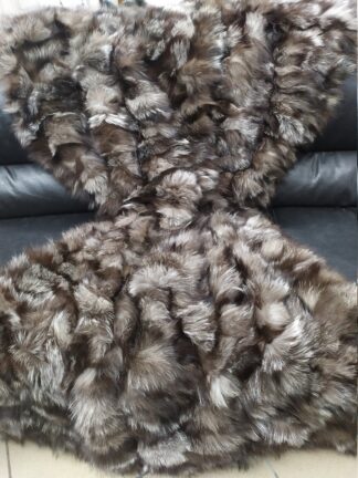 Luxury Real Fox fur blanket throw silver brown color, Home warmer