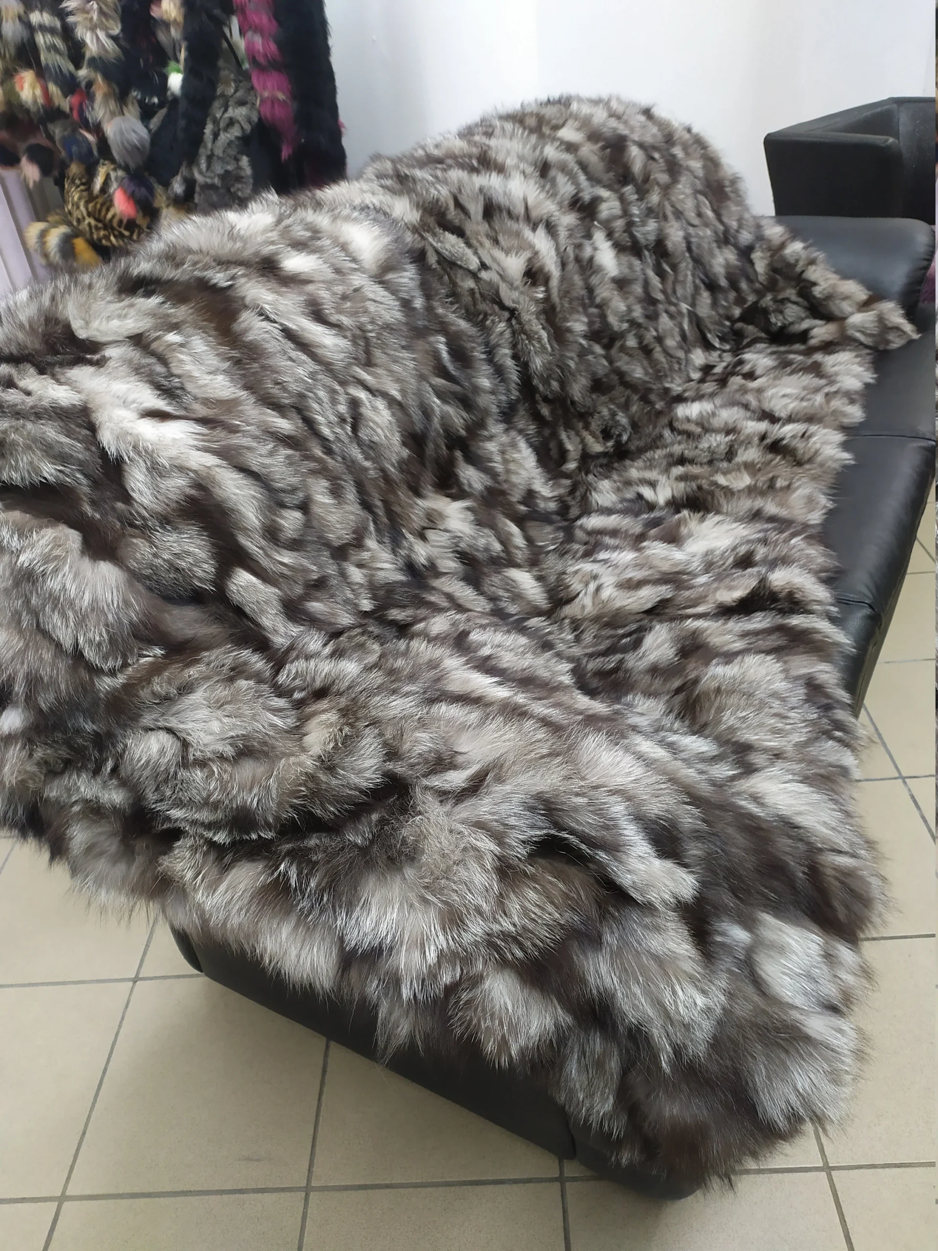 Luxury Real Fox fur blanket throw silver brown color, Home warmer - Image 5