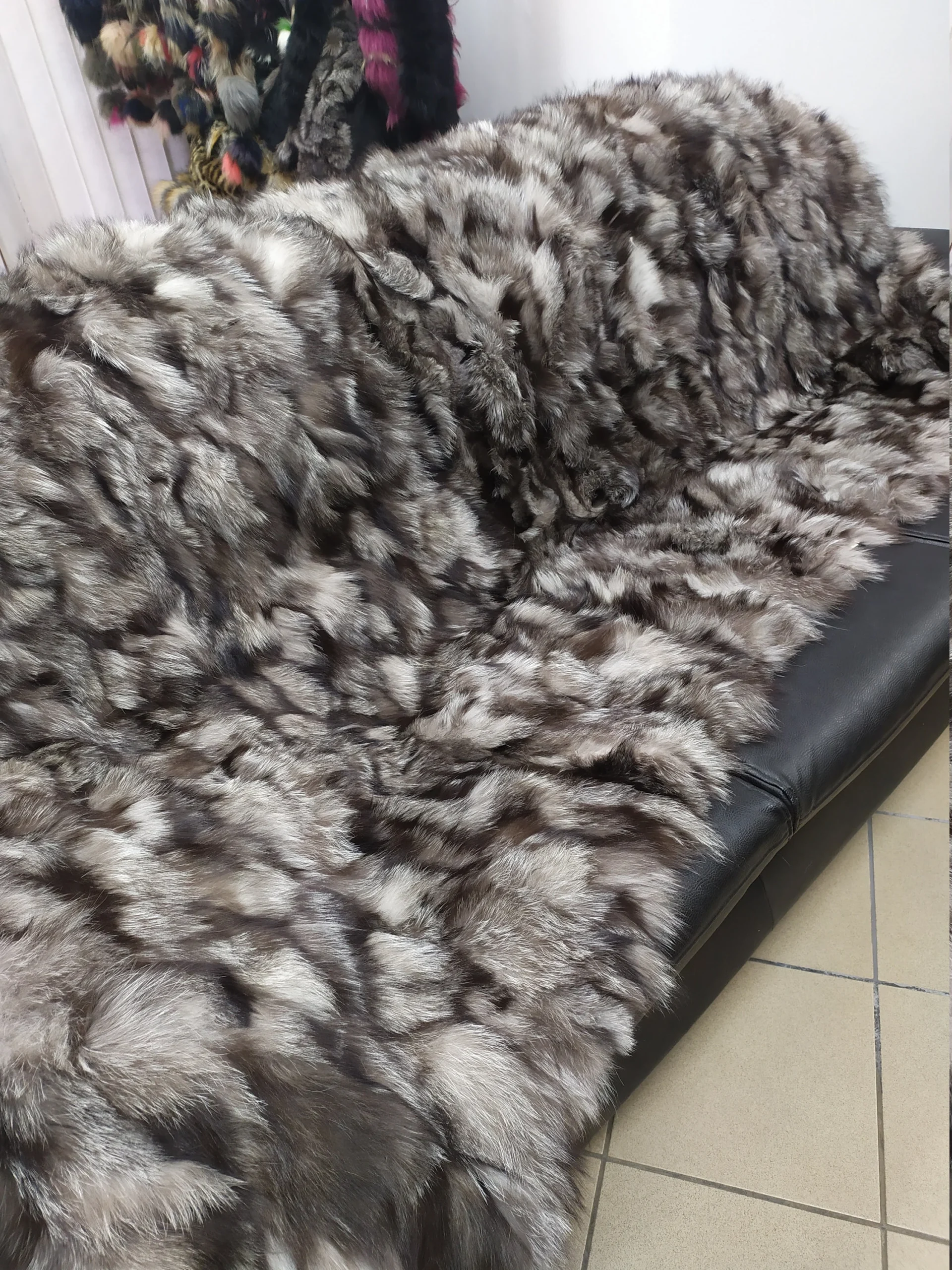 Luxury Real Fox fur blanket throw silver brown color, Home warmer - Image 2