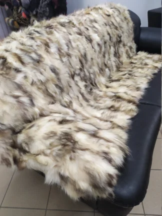 Real Finn raccoon fur blanket throw  beige and brown color, Home warmer