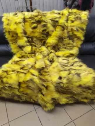 Real Finn Raccoon fur blanket throw yellow color, Home warmer
