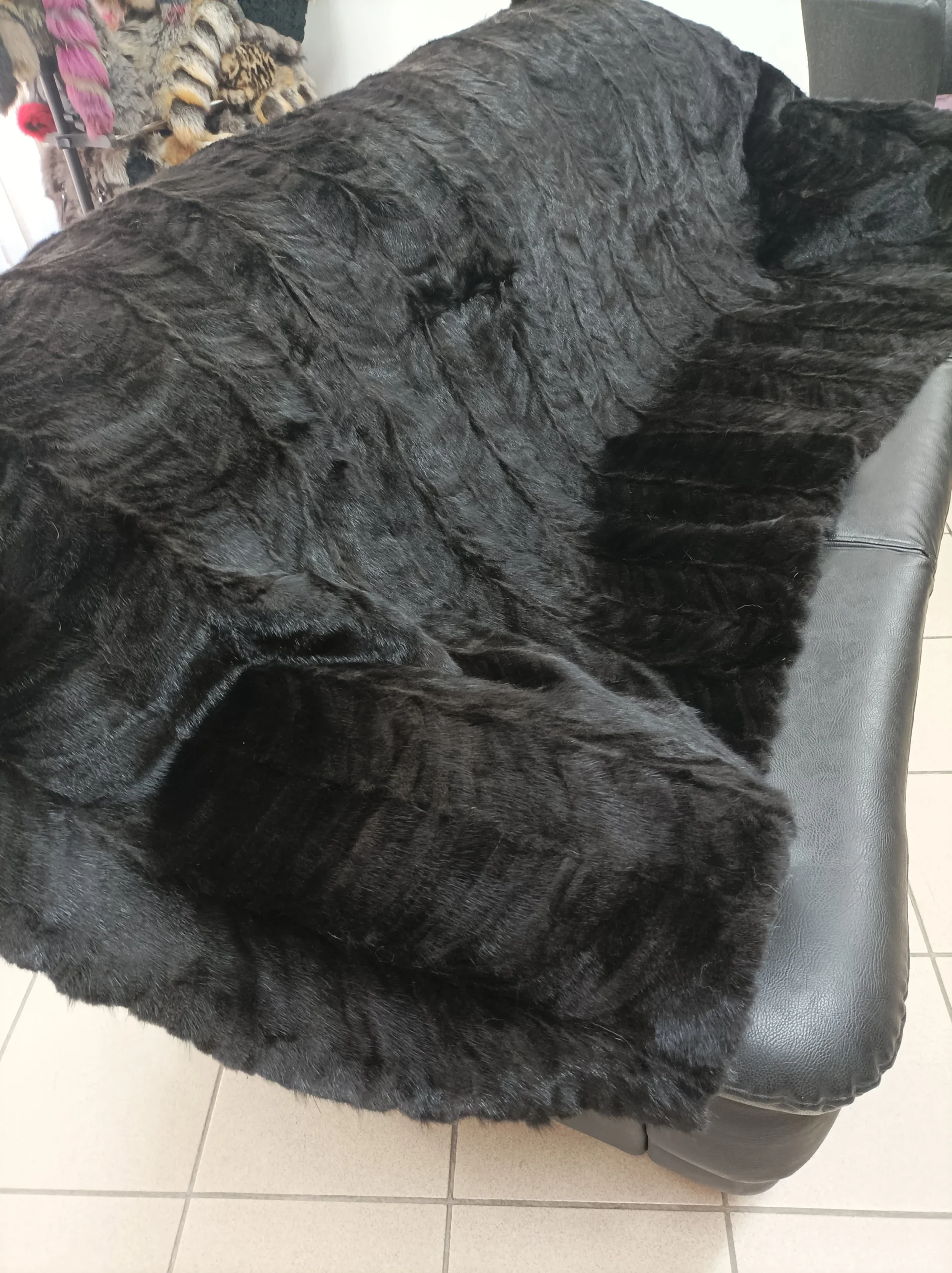 Real Mink fur blanket throw natural black color, Home warmer