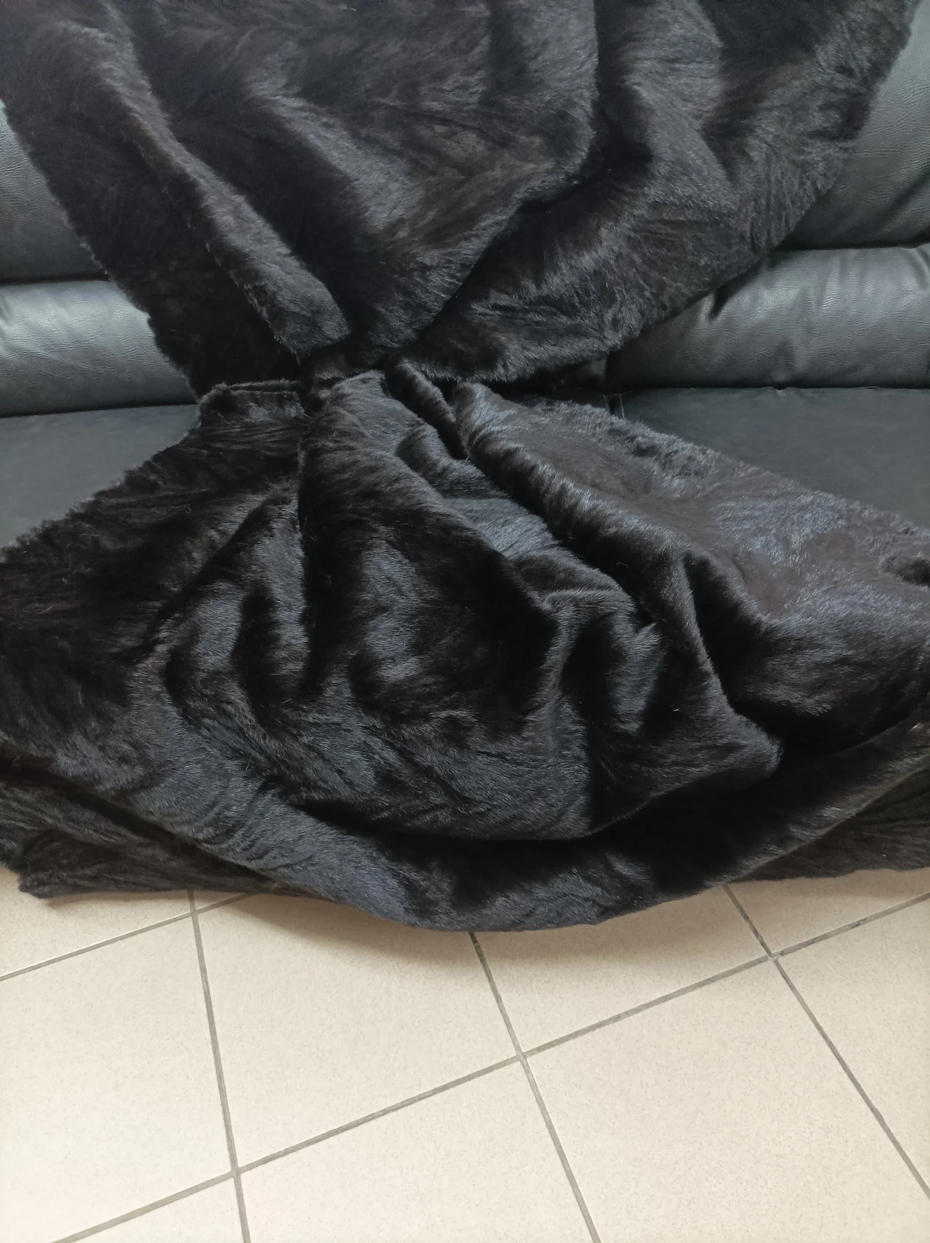 Real Mink fur blanket throw natural black color, Home warmer