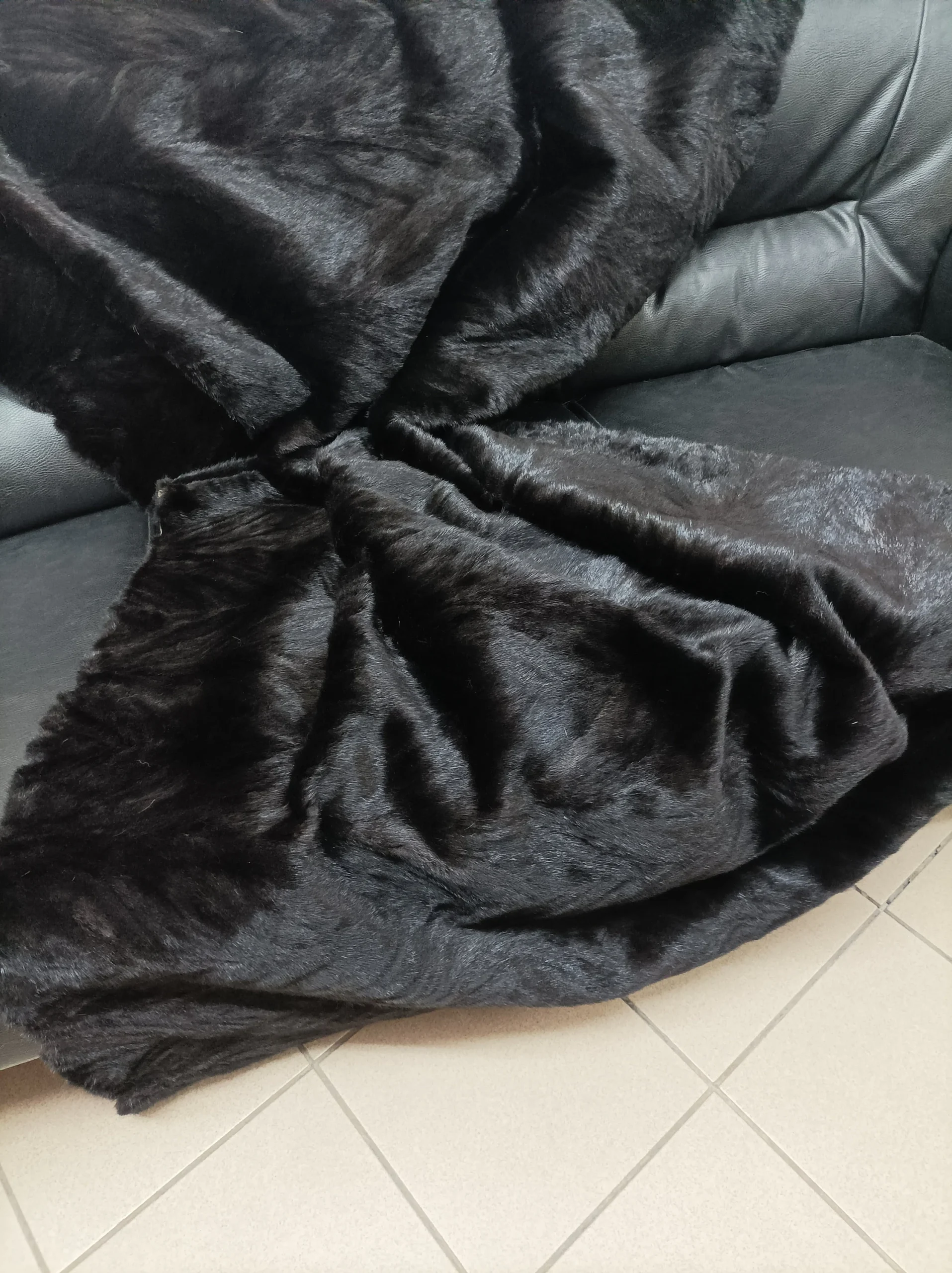Real Mink fur blanket throw natural black color, Home warmer - Image 6