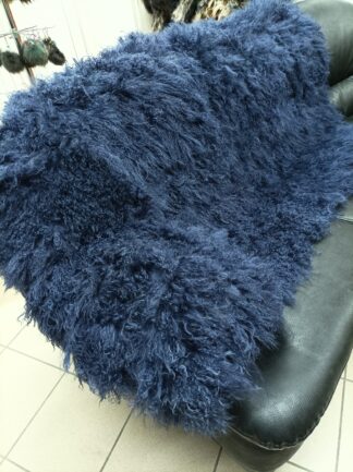 Real Mongolian Lamb Fur Blanket: Blue Home Throw (160x105cm)