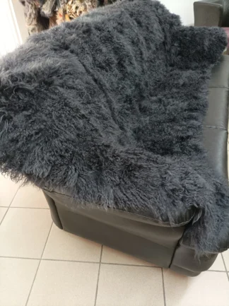 Real Mongolian Lamb Fur Blanket Throw - Anthracite Home Warmer