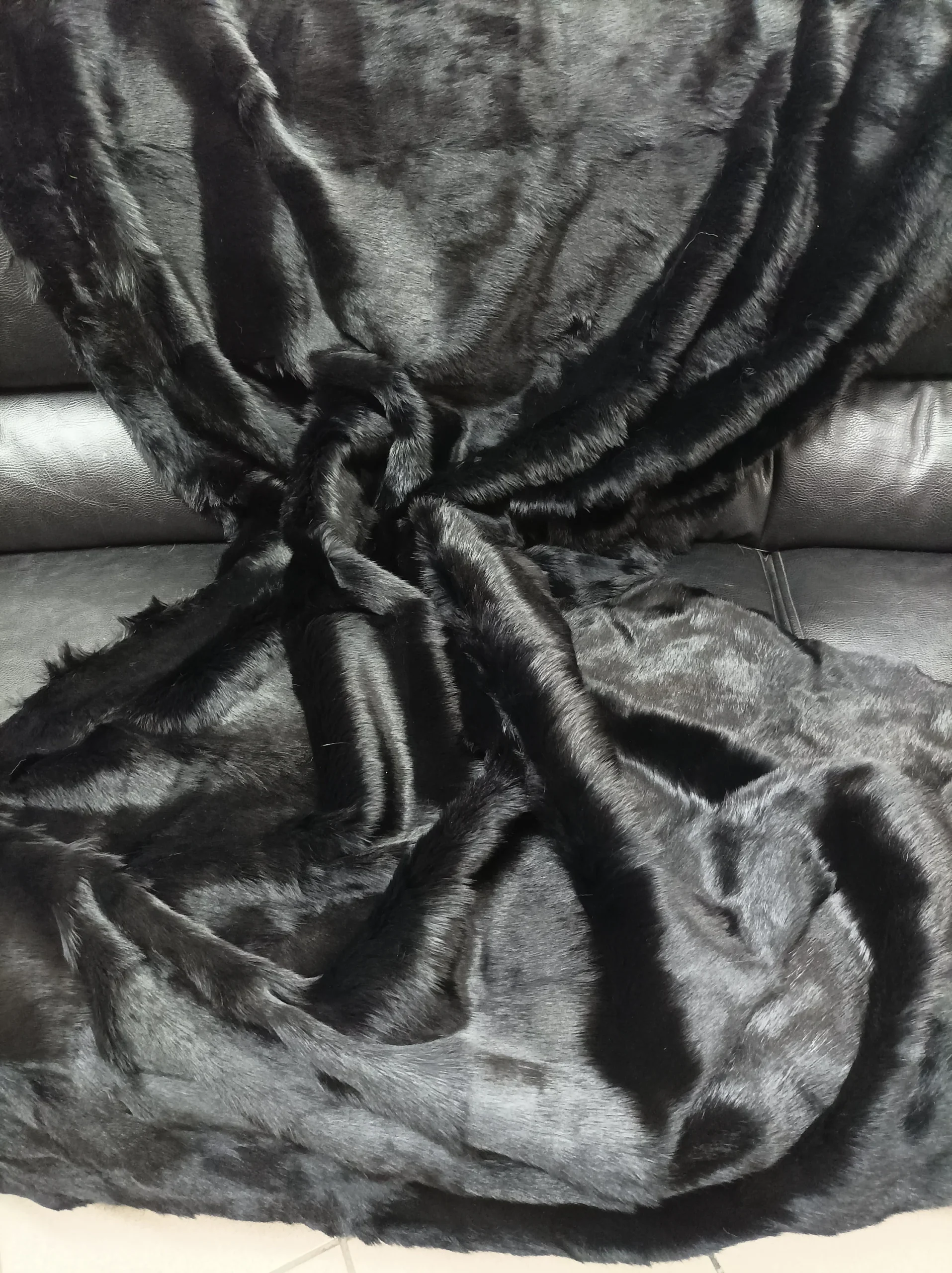 Luxury Real rabbit, black color, throw blanket.