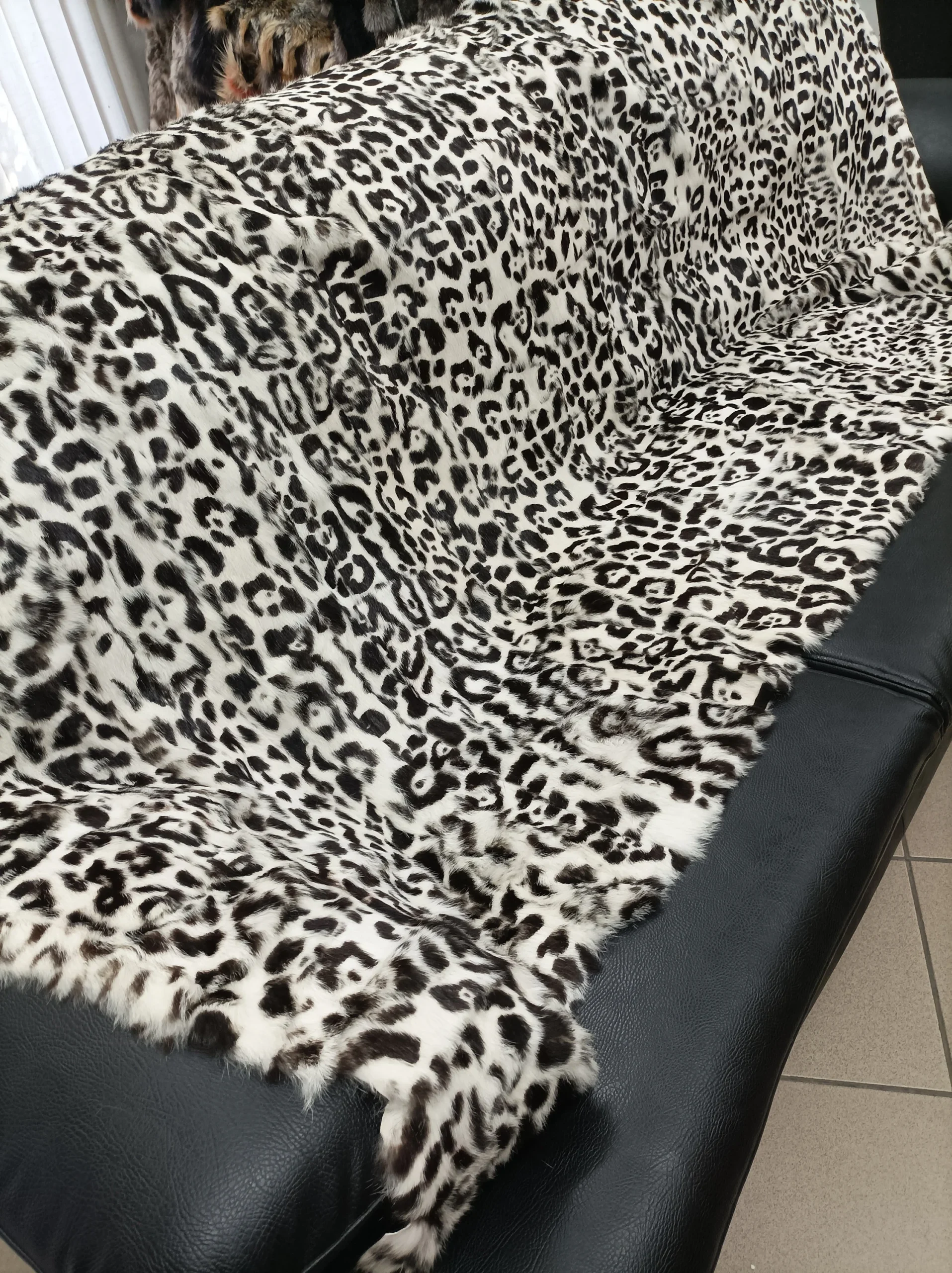 Real Rabbit fur blanket throw Black and white, Home warmer - Image 4