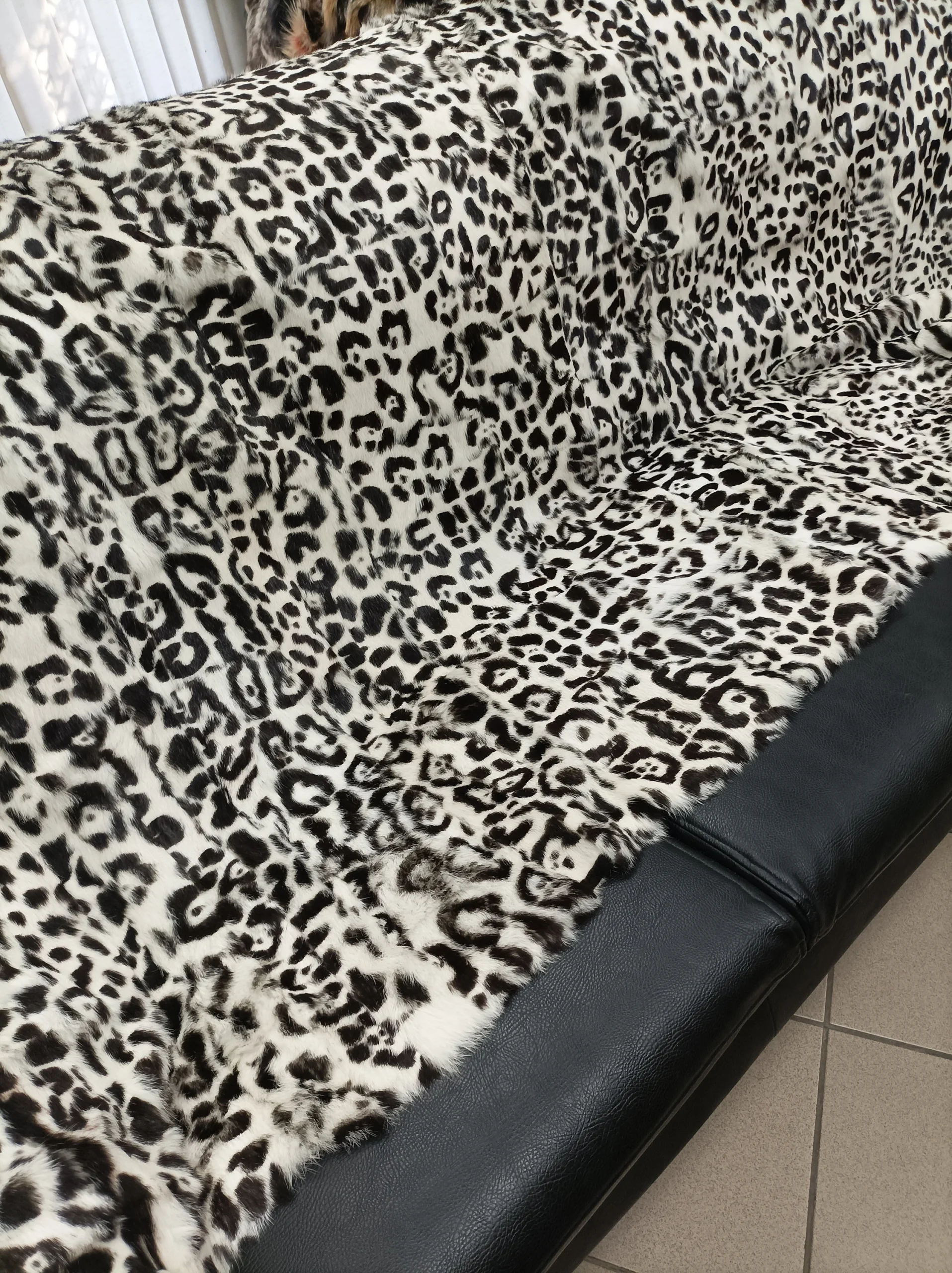 Real Rabbit fur blanket throw Black and white, Home warmer - Image 2