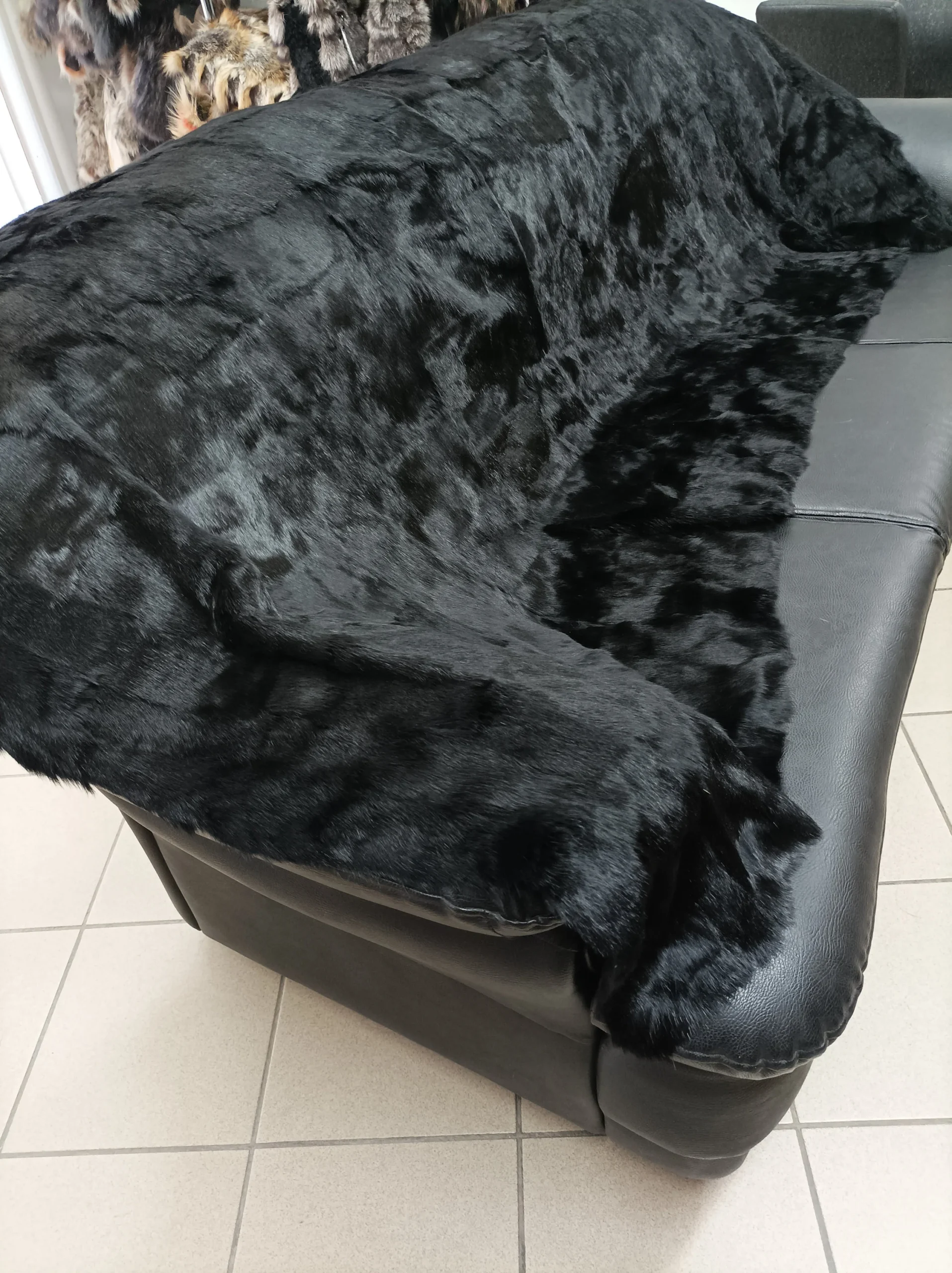 Luxury Real rabbit, black color, throw blanket. - Image 5
