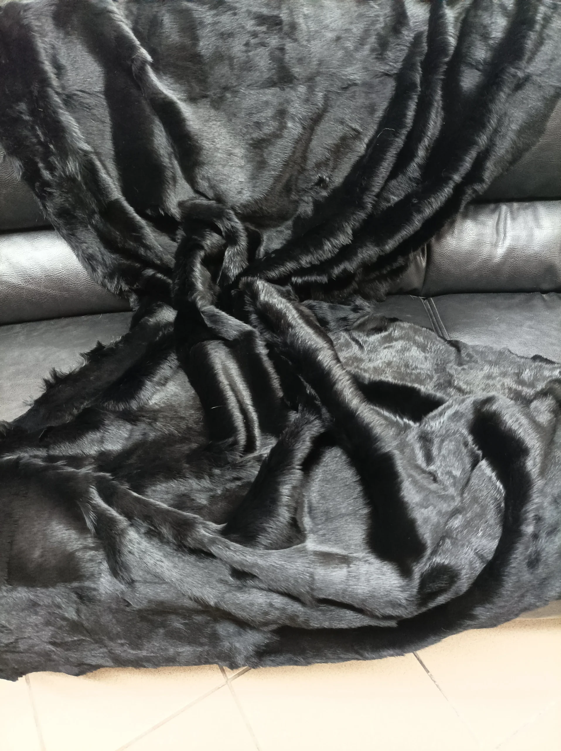 Luxury Real rabbit, black color, throw blanket. - Image 2