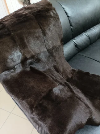 Real Rabbit fur blanket throw brown color, Home warmer
