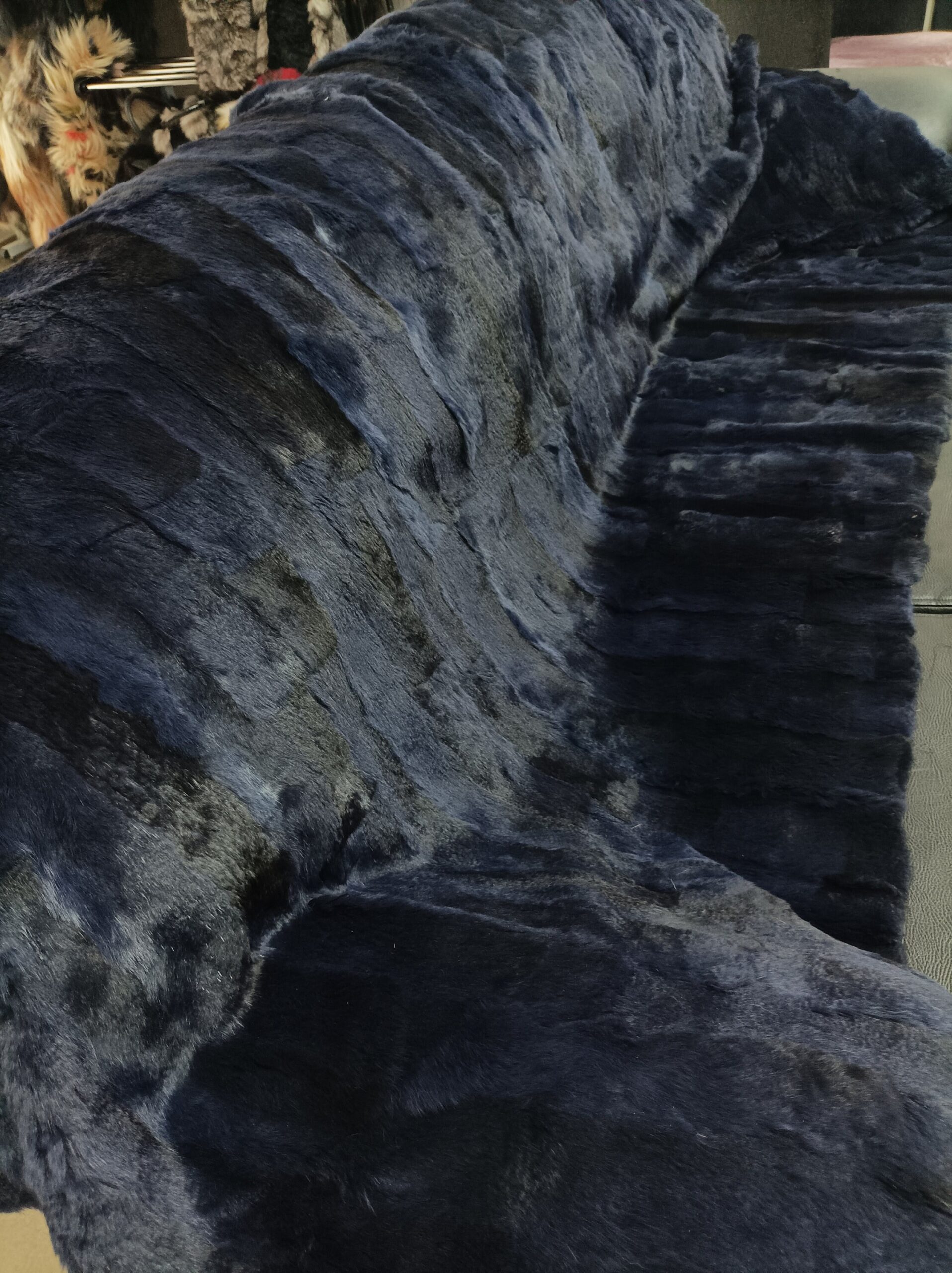 Real Rabbit fur blanket throw blue black color, Home warmer - Image 2