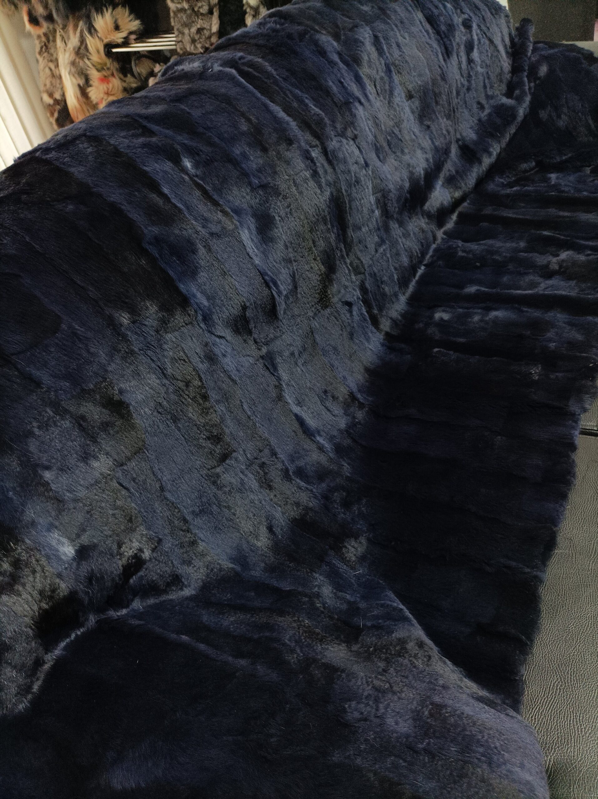 Real Rabbit fur blanket throw blue black color, Home warmer - Image 3