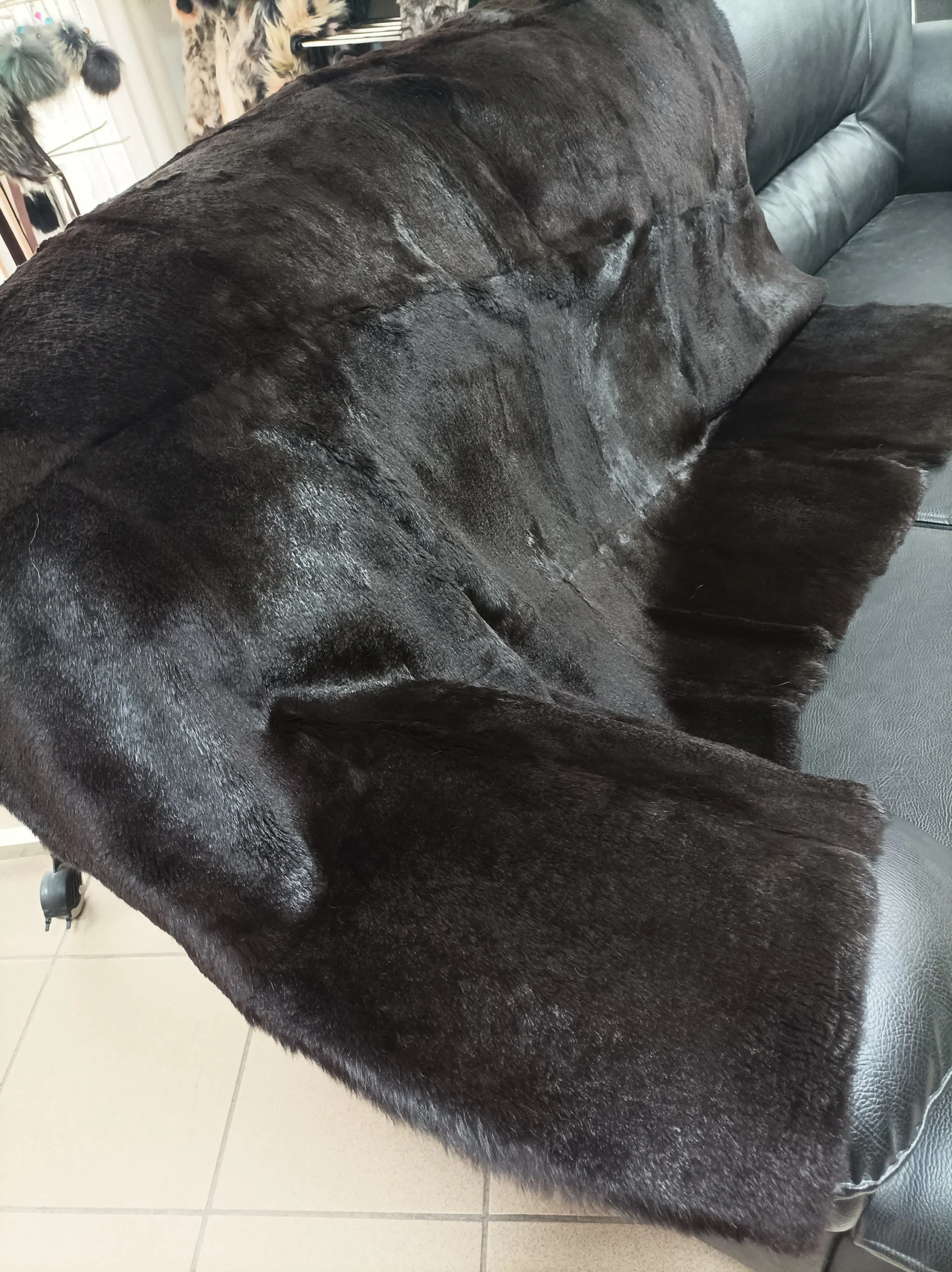 Real Rabbit fur shorn blanket throw brown color, Home warmer - Image 2
