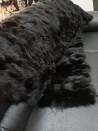 Real Fox fur blanket, throw black color, Home warmer