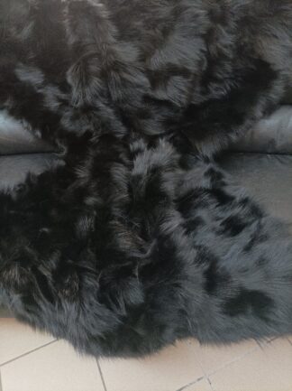 Real Fox fur blanket throw Black color, Home warmer