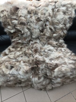 Real Finn raccoon fur blanket throw, snutap beige and brown with highlights color, Home warmer