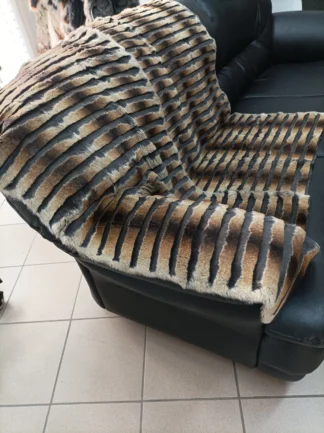 Real Rabbit fur shorn with patterns blanket throw brown orilac color, Home warmer