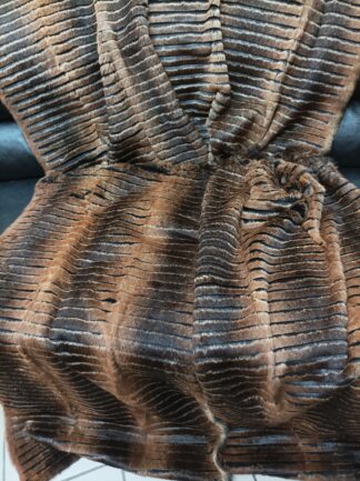 Real Rabbit fur shorn with patterns blanket throw brown orilac color, Home warmer