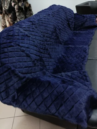 Real Rabbit fur shorn with patterns blanket throw blue color, Home warmer