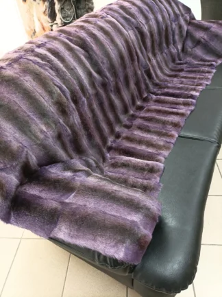 Real Rabbit fur shorn blanket throw purple color, Home warmer