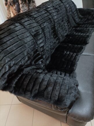 Real Rabbit fur shorn with patterns blanket throw black color, Home warmer