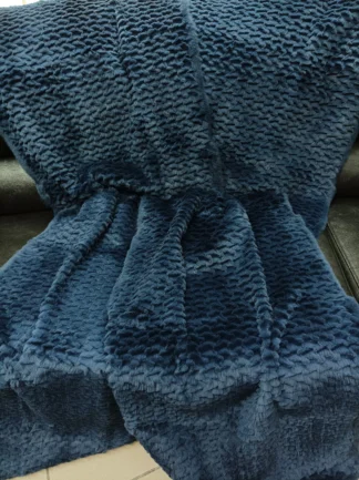 Real Rabbit fur shorn with patterns blanket throw blue color, Home warmer